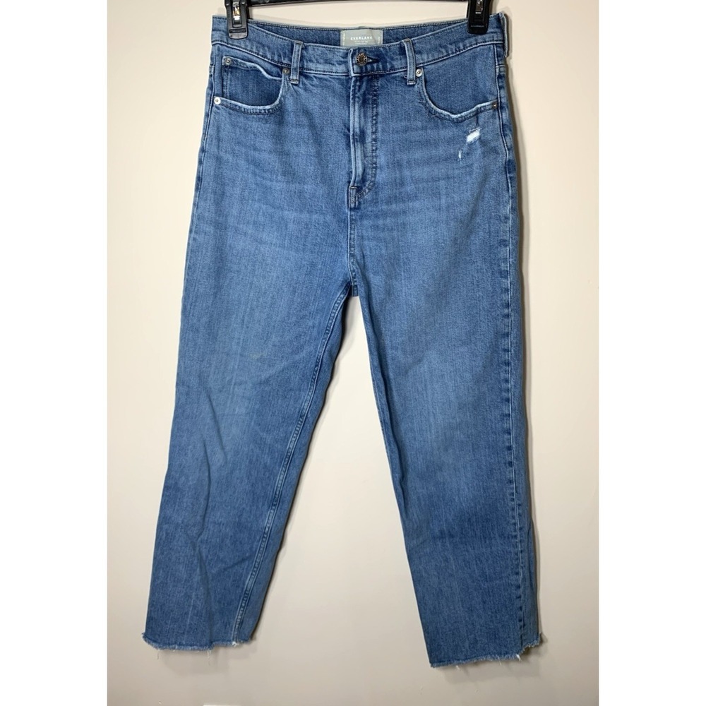 Everlane Way High Jeans Womens 31 X 26 Blue Straight Leg Raw Hem Denim Organic